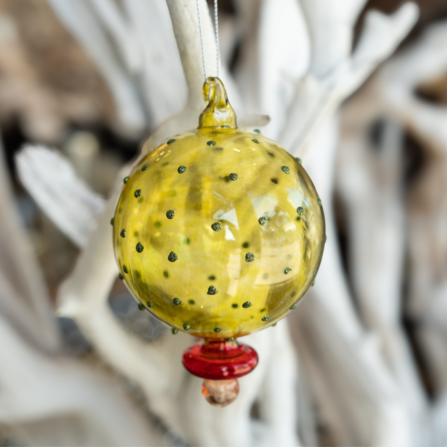 Finial Style Glass Spotted Ball- Holiday Ornament