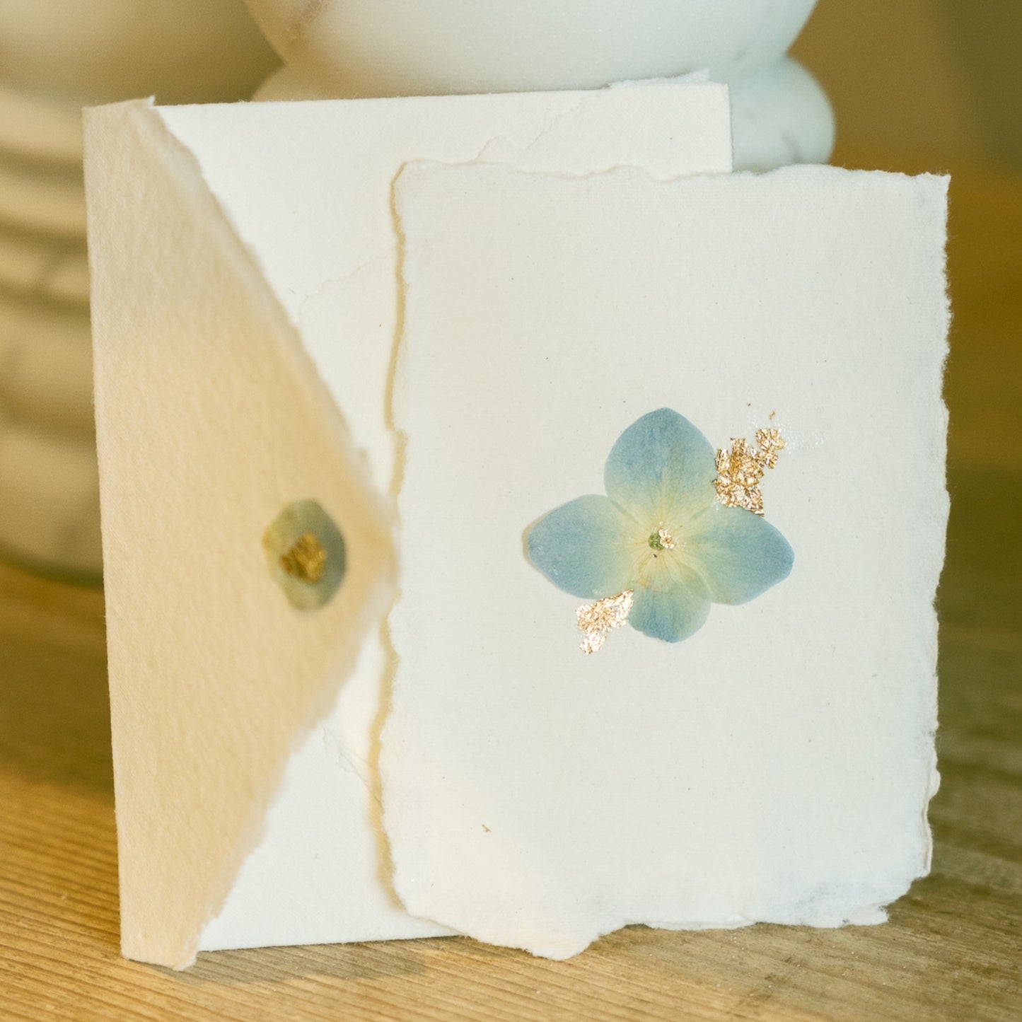 Empty Vase - Pressed Flower Postcard - Gold Leaf