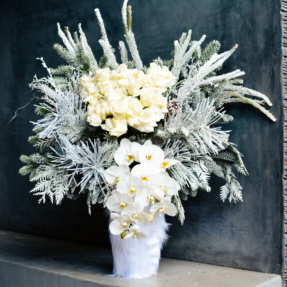 White Orchids and White Roses - Empty Vase Floral Arrangement