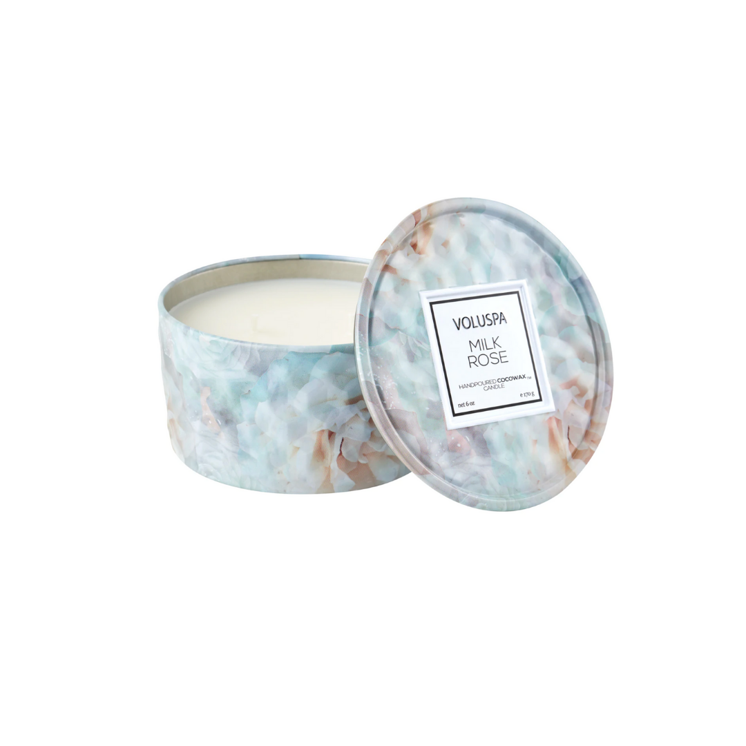 Voluspa - 2 Wick Tin Candle 6oz - Milk Rose