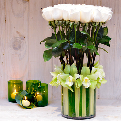 White Roses Floral Arrangement - Empty Vase - Same Day Delivery