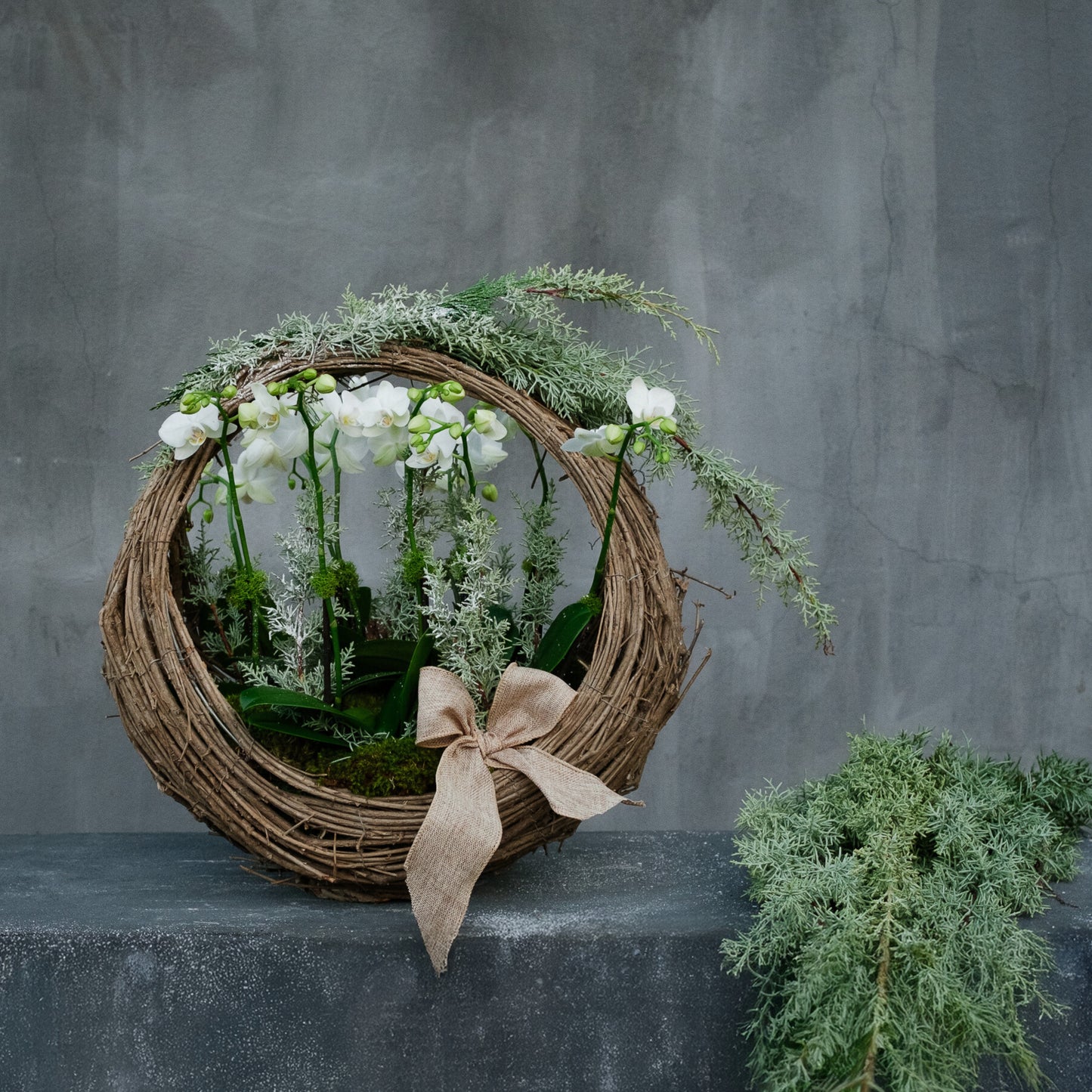 Winter Orchid Wreath Basket