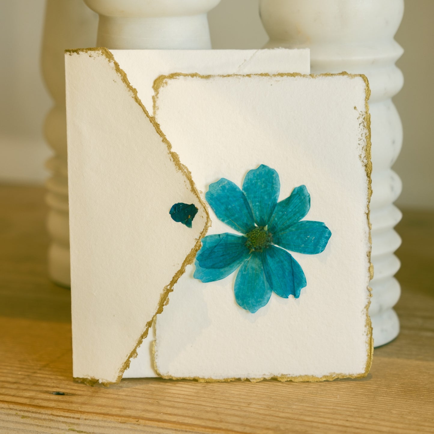 Empty Vase - Handmade Pressed Flower Holiday Postcard - Gold Trim