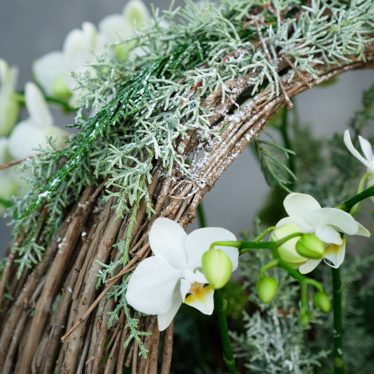 Winter Orchid Wreath Basket