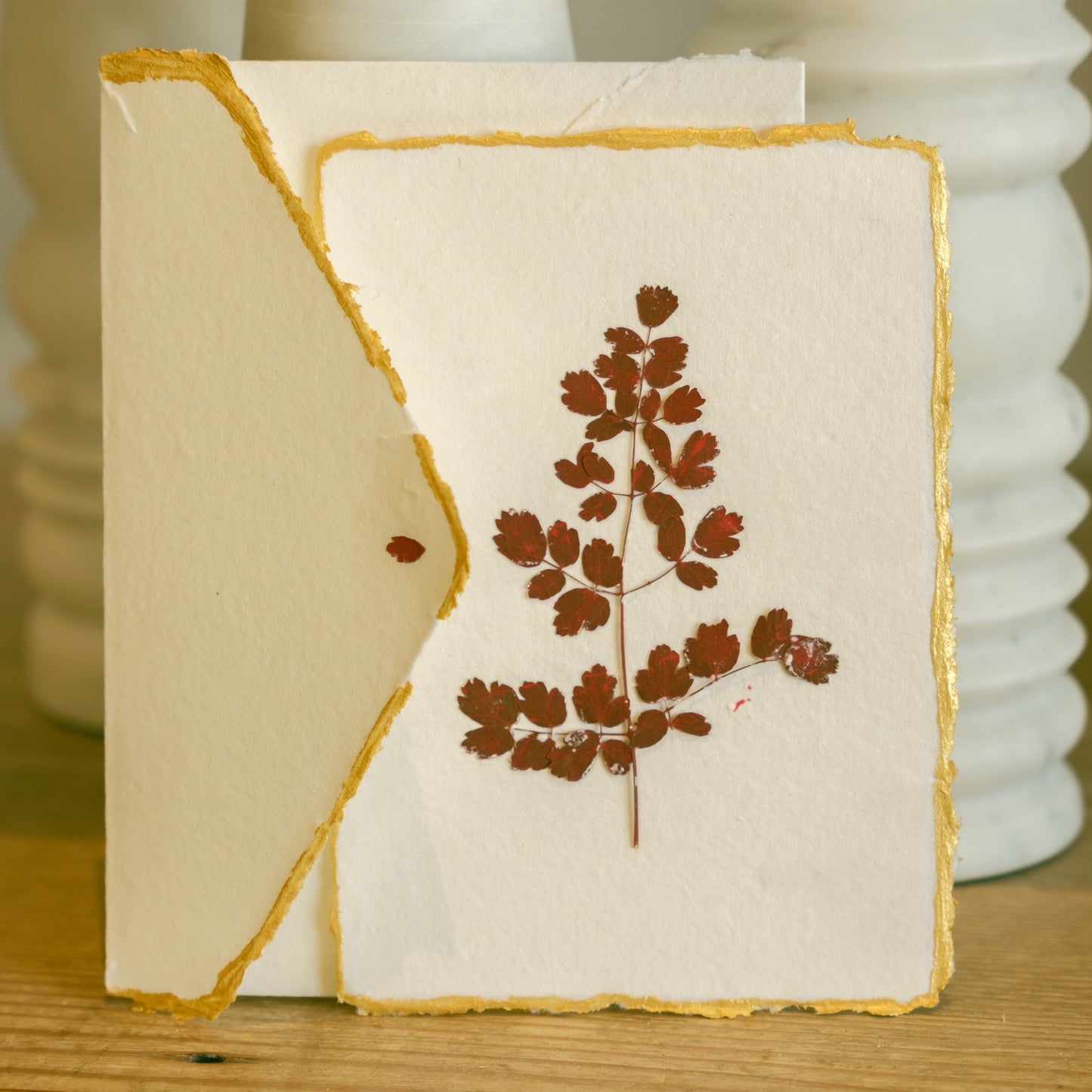 Empty Vase - Handmade Pressed Flower Holiday Postcard - Gold Trim