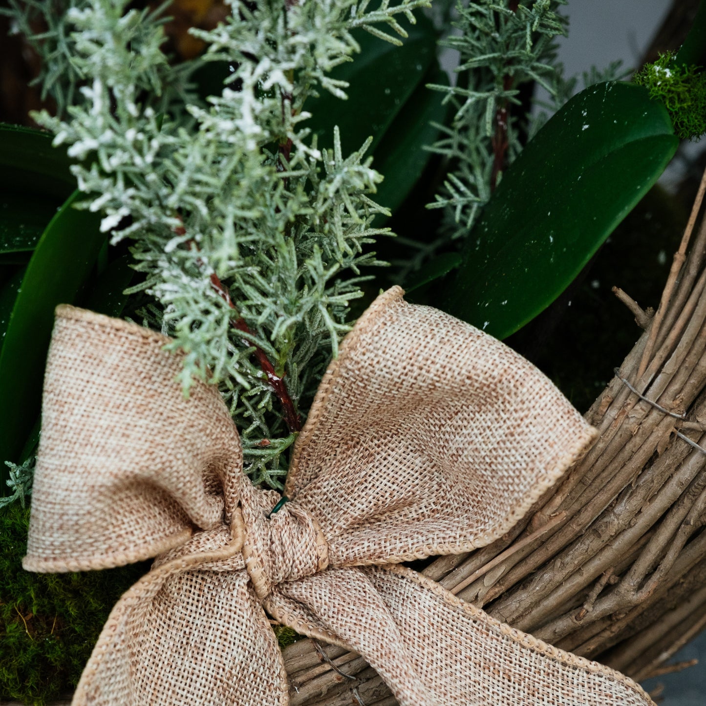 Winter Orchid Wreath Basket