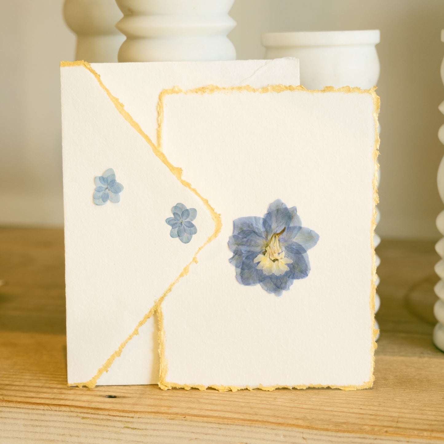 Empty Vase - Handmade Pressed Flower Holiday Postcard - Gold Trim