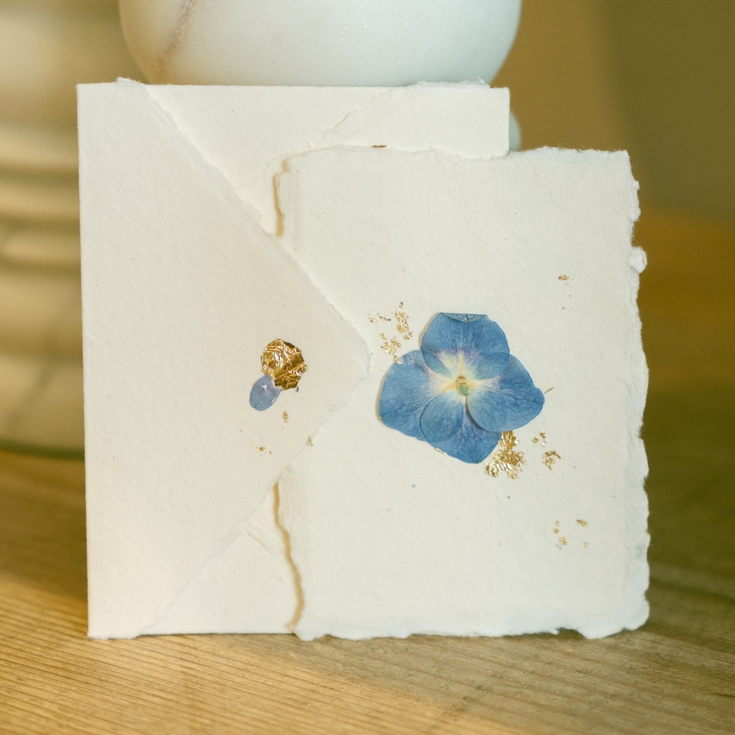 Empty Vase - Pressed Flower Postcard - Gold Leaf