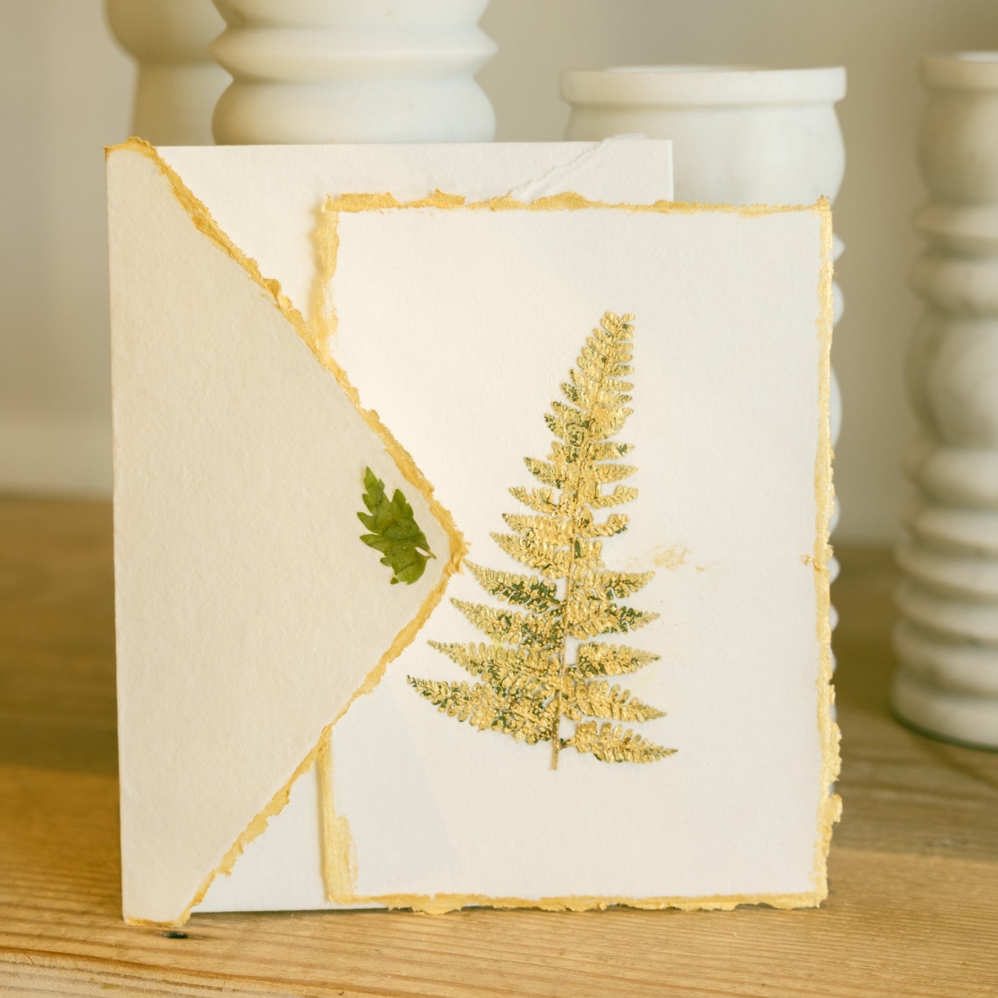 Empty Vase - Handmade Pressed Flower Holiday Postcard - Gold Trim