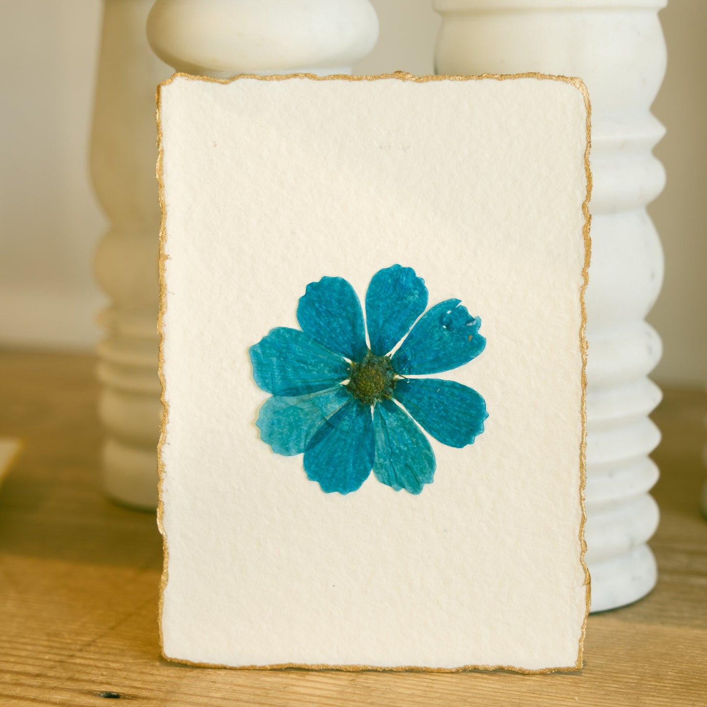 Empty Vase - Handmade Pressed Flower Holiday Postcard - Gold Trim