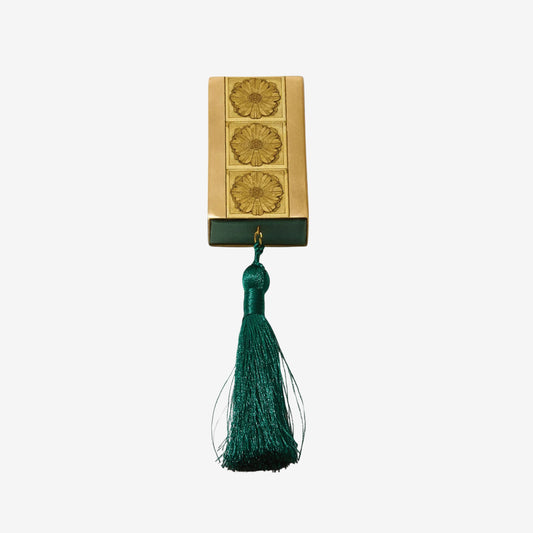 Skeem- Gilded Brass Matchbox with Evergreen Tassel