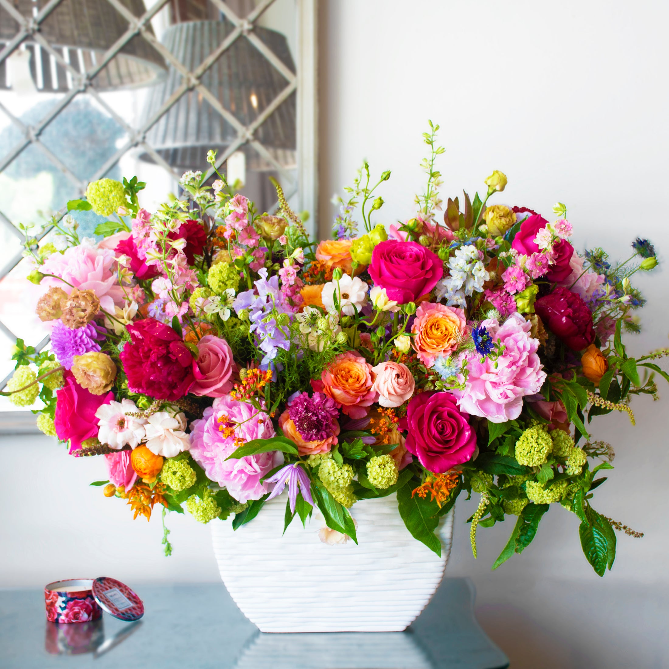 Ranuculus, Pink Roses, Peonies Empty Vase Floral Arrangement