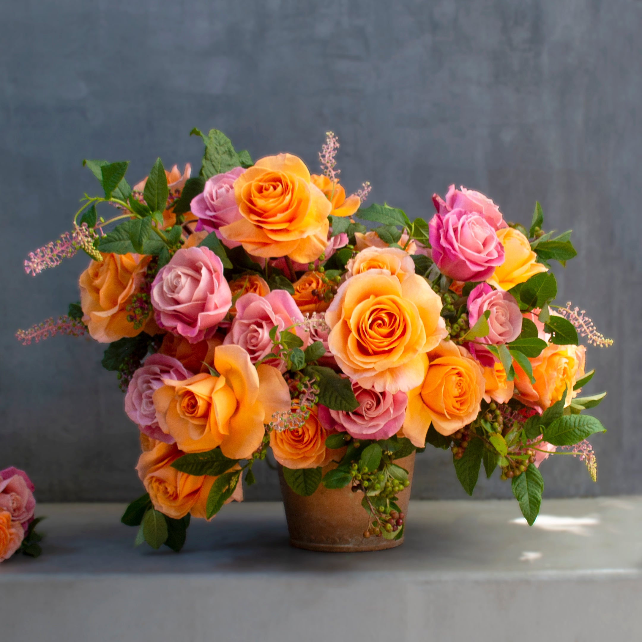 Pink and Yellow Roses - Empty Vase Floral Arrangement