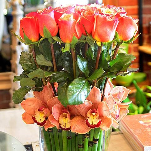 Orange Rose & Orchids