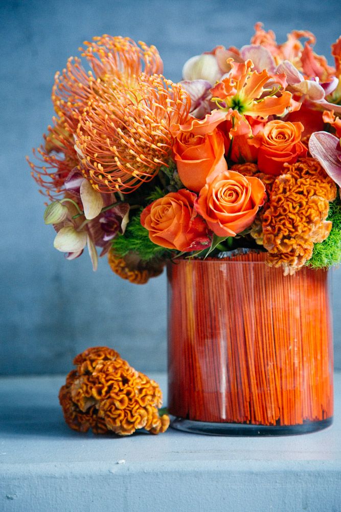 Orange Roses and Phalaenopsis Orchids