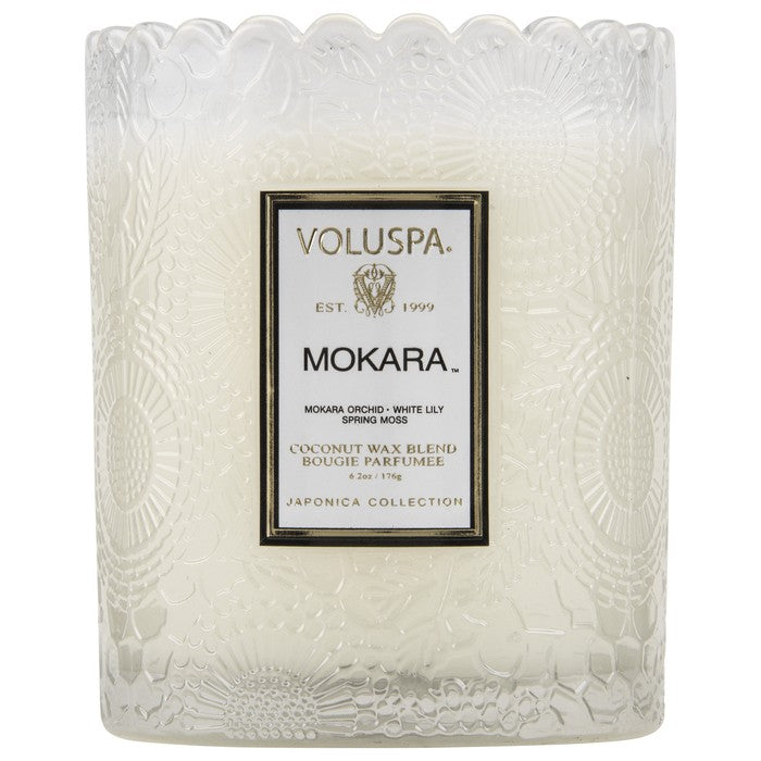 Voluspa - 6.2oz Embossed Glass Scalloped Edge Candle - Mokara