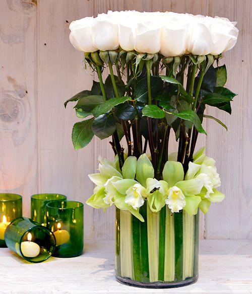 White Orchids and White Roses - Empty Vase Floral Arrangement