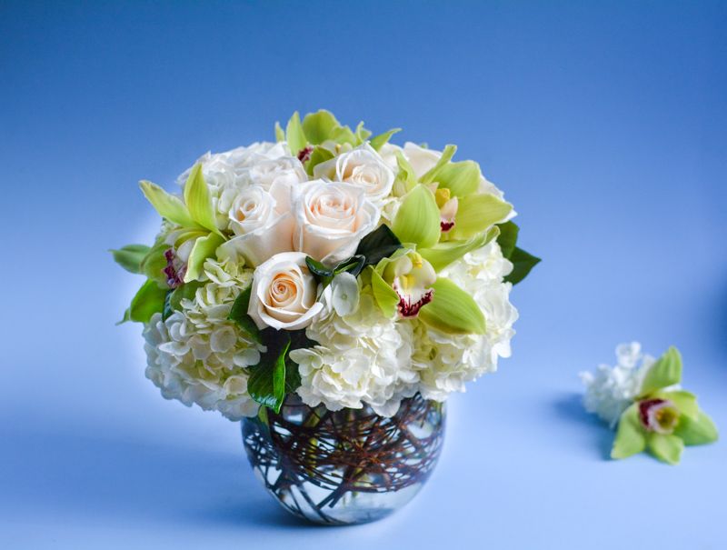 Mixed Whites Roses and Orchids Fishbowl
