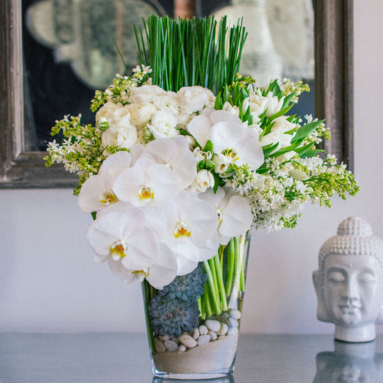 Lilac, Orchids, Ranunculus and Tulips - Empty Vase Floral Arrangement